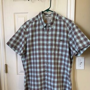 Eddie Bauer Plaid Short-Sleeve Button-Down Shirt - Brown & Light Blue